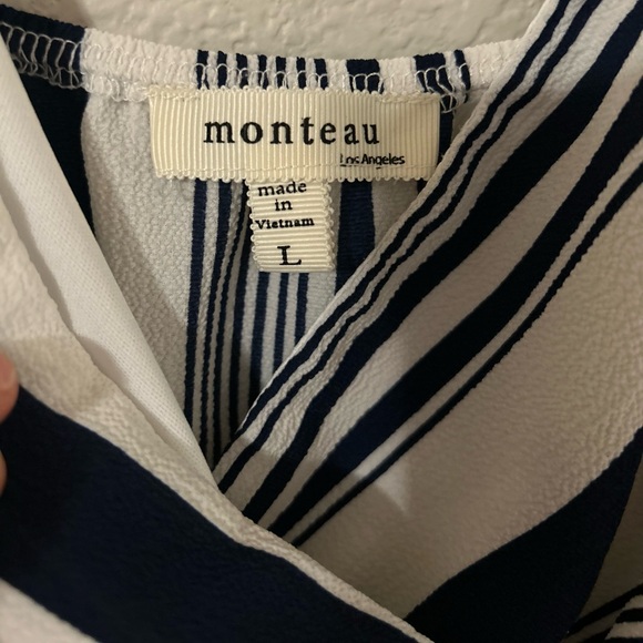 Monteau Black White Striped Faux Wrap V-Neck Sleeveless Dress Size Large - Picture 2 of 4